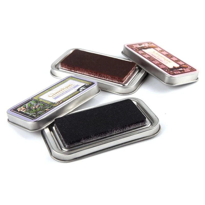 Rectangular notebook stamp pad with oily ink measuring 0.3 by 5.7 by 1.7 centimetres