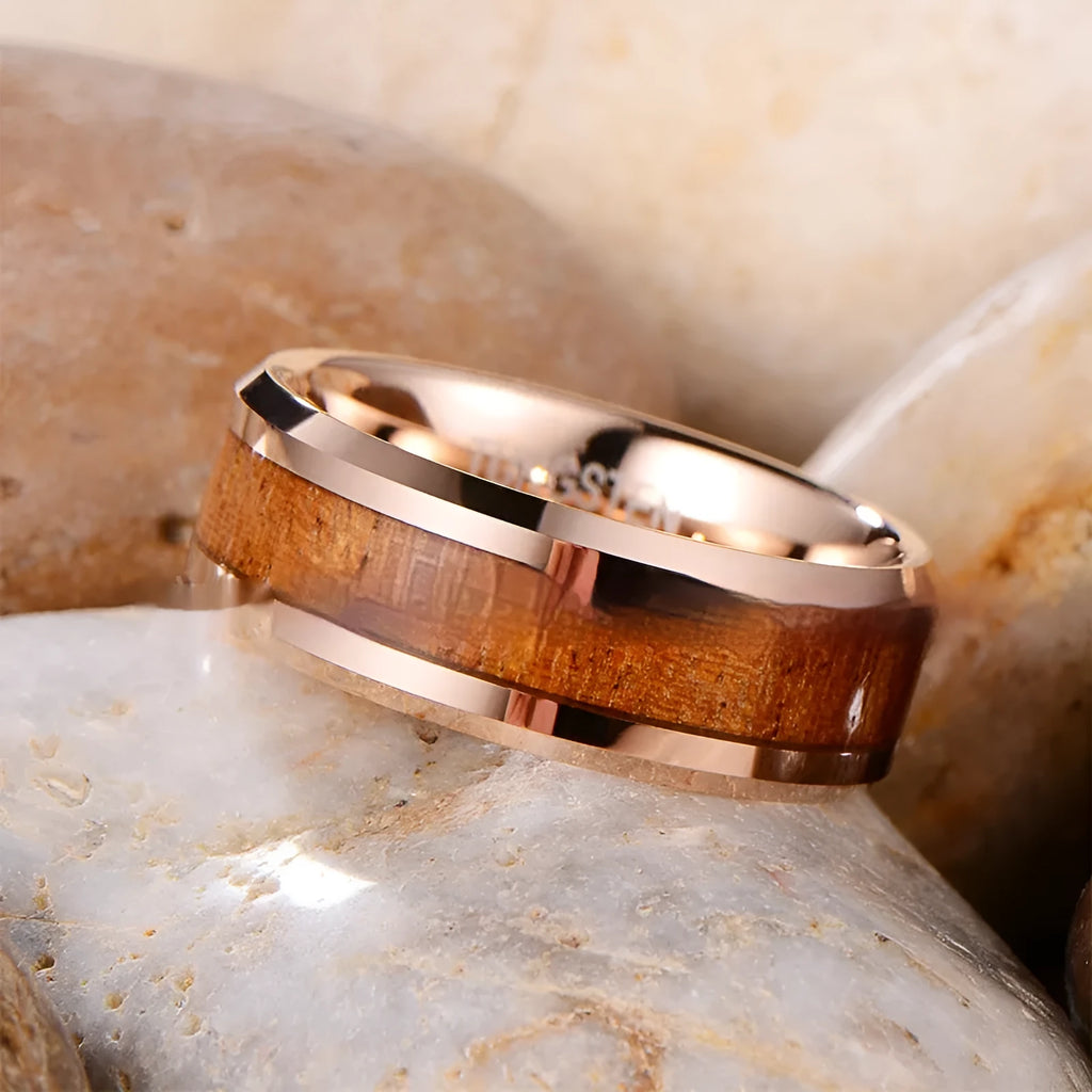 Men's U-shaped ring in 8mm rose gold or steel colour finish made from Ugyen material.