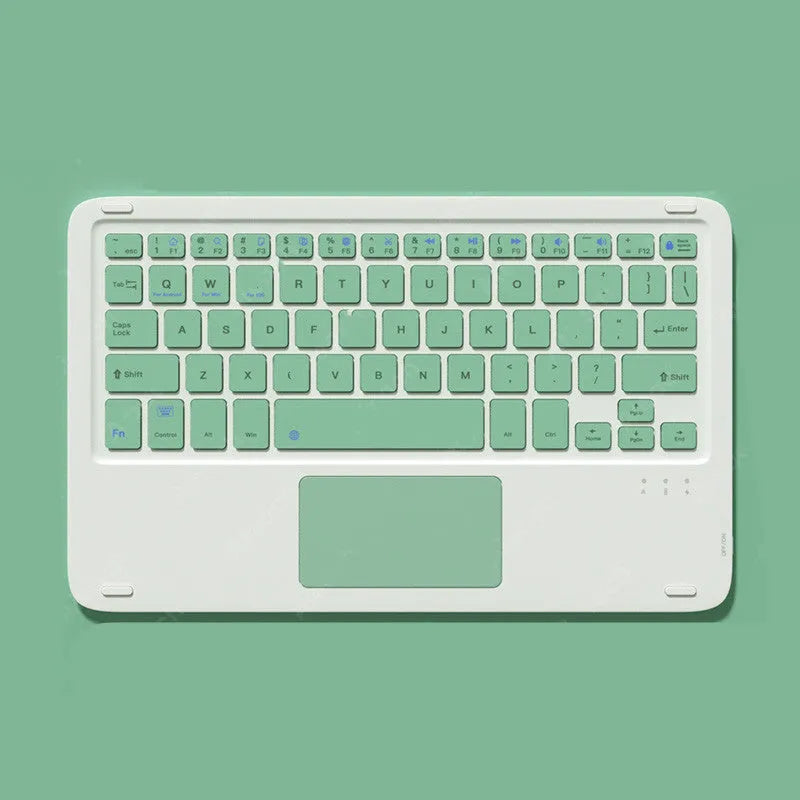 Mute wireless mouse and touch keyboard set in pink green black and white with USB Bluetooth dual-mode for tablets