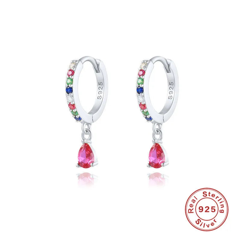 S925 sterling silver water drop earrings with geometric shape and diamond/gemstone accent options