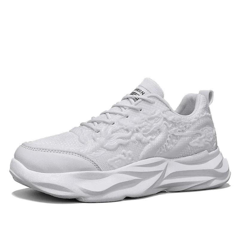 Men's casual fly knit sneakers with dragon design and rubber sole in multiple colour options