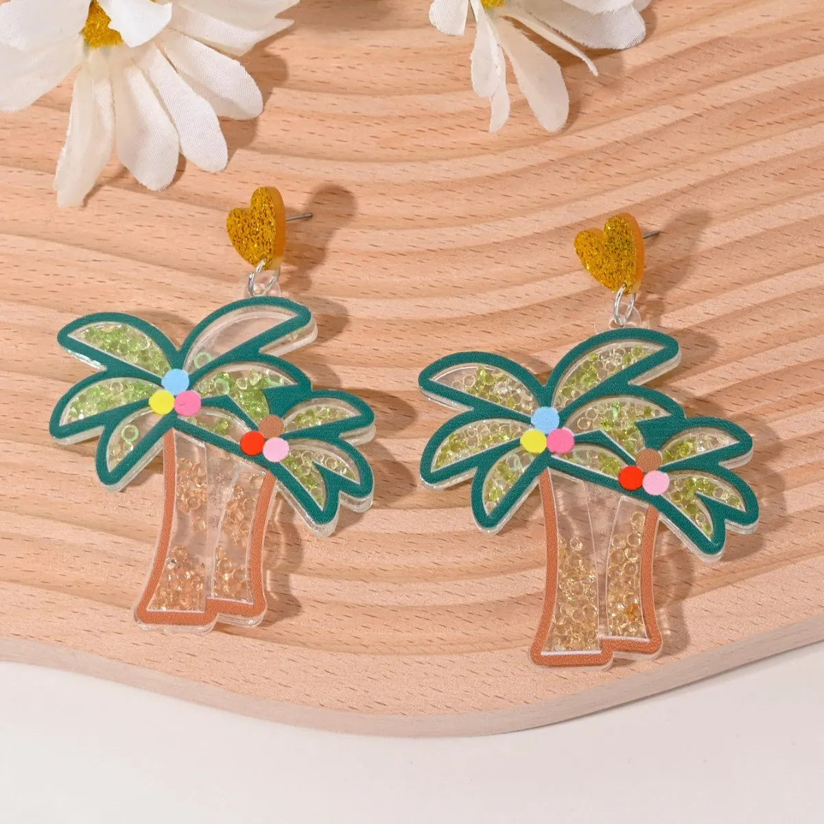 Women's acrylic earrings with cherry, strawberry, watermelon, pineapple, coconut tree, cake and ice cream charms.