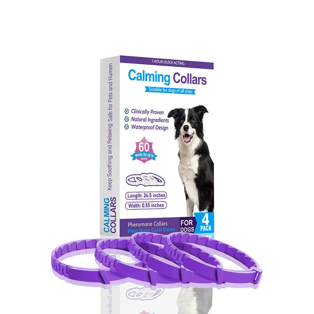 Four dog anxiety relief collars in different colours with Chinese monochrome pattern