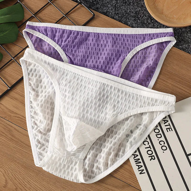 Men's low waist transparent lace underwear shorts in black, green, light purple, rose red, or white