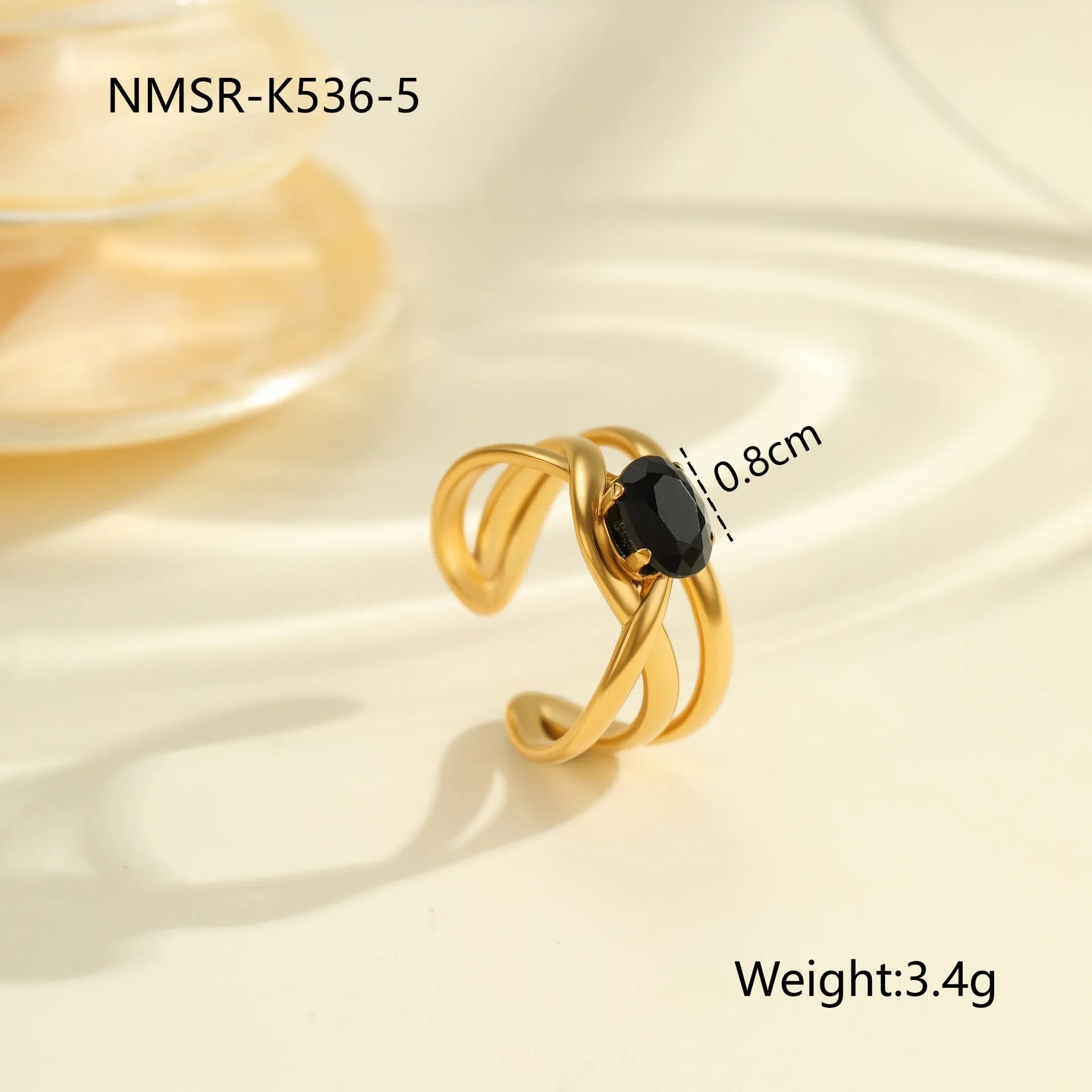 Geometric zircon ring with open mouth adjustable design in stainless steel