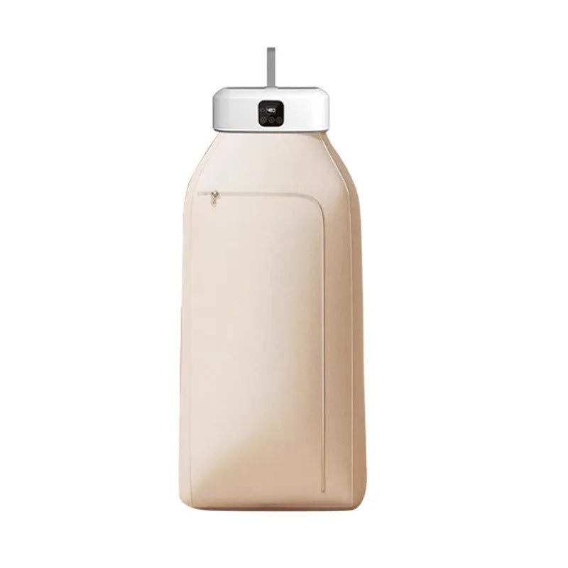 White cylindrical remote control clothes dryer with compact foldable design