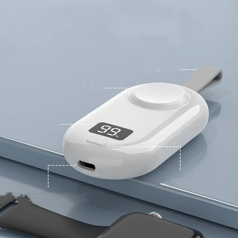 V5 watch wireless power bank portable charger with Type-C port in black and white colour options