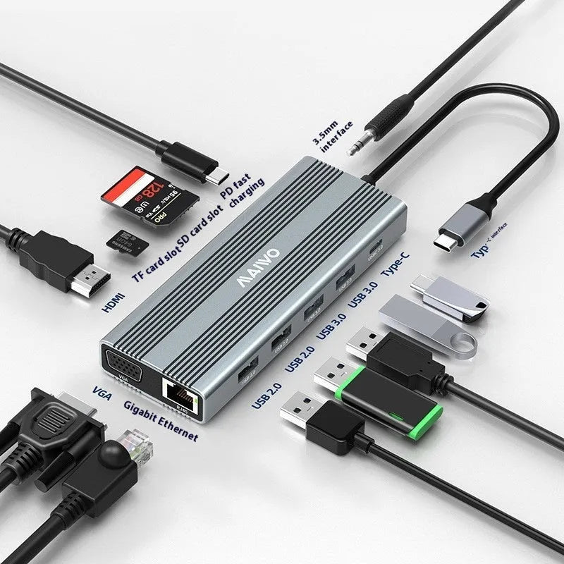 Steam Deck 6-in-1 aluminium docking station showing USB-C, HDMI, Ethernet, and USB ports