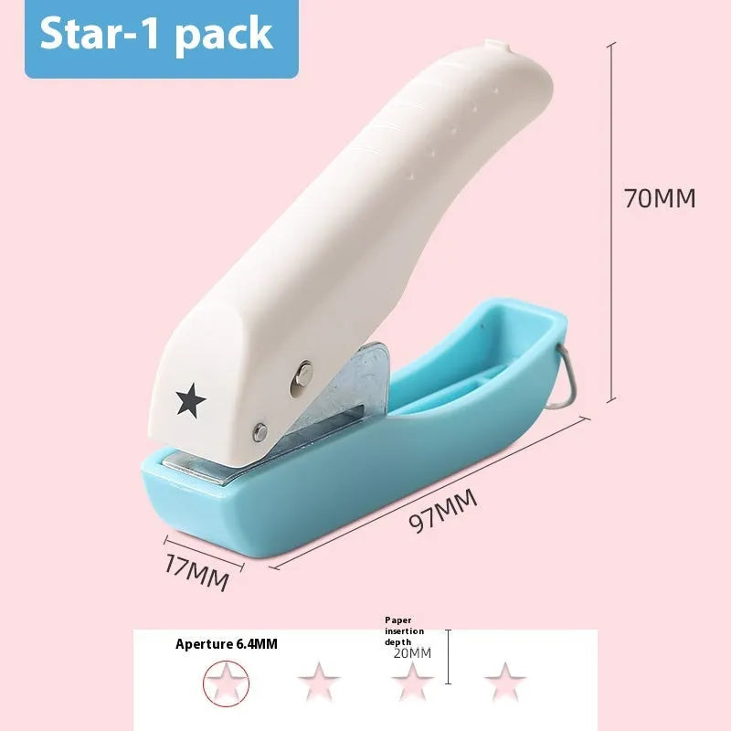 Small manual embossing punch tool for paper with Love, Star, 4mm and 6mm round patterns