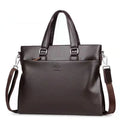 Men's black PU leather messenger bag with splicing design, 35cm wide business shoulder bag