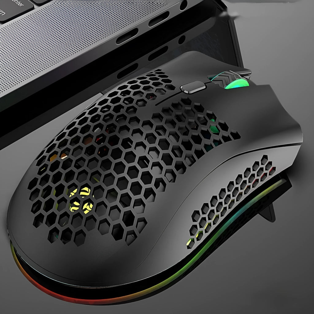 BM600 hollow-out wireless gaming mouse with luminous charging in black, cyan or white colours