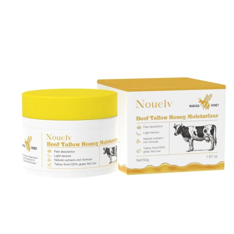 Jar of 50g honey tallow moisturising cream for dry and combination skin.