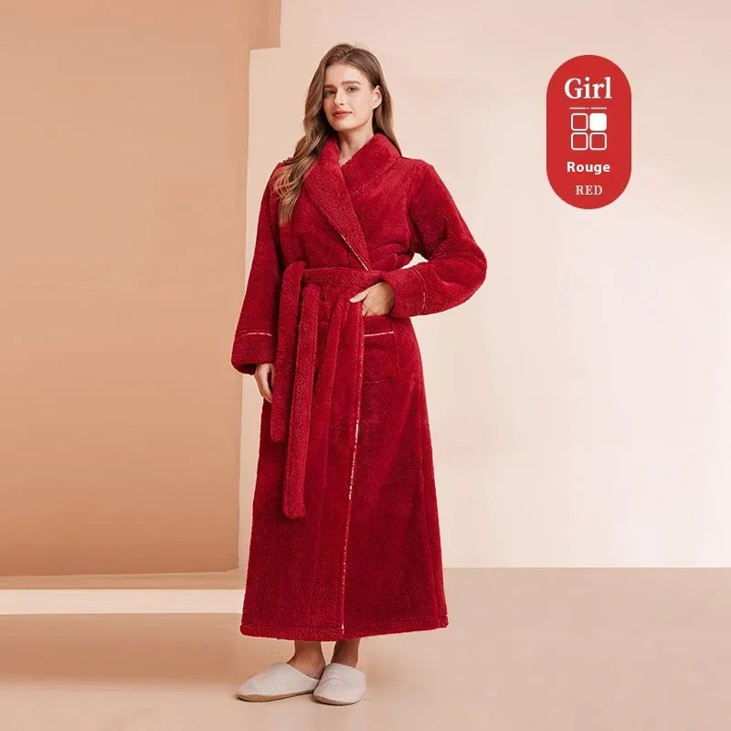Thickened flannel couple's bathrobe set for winter in multiple colour options