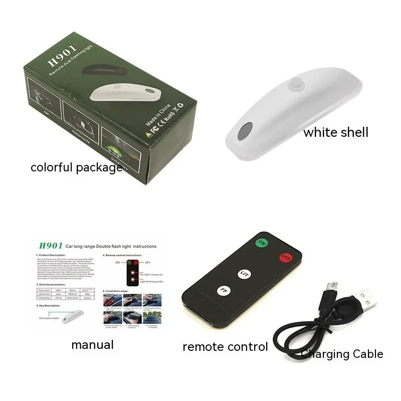 Black universal car strobe light with remote control for anti-collision visibility in rain and fog