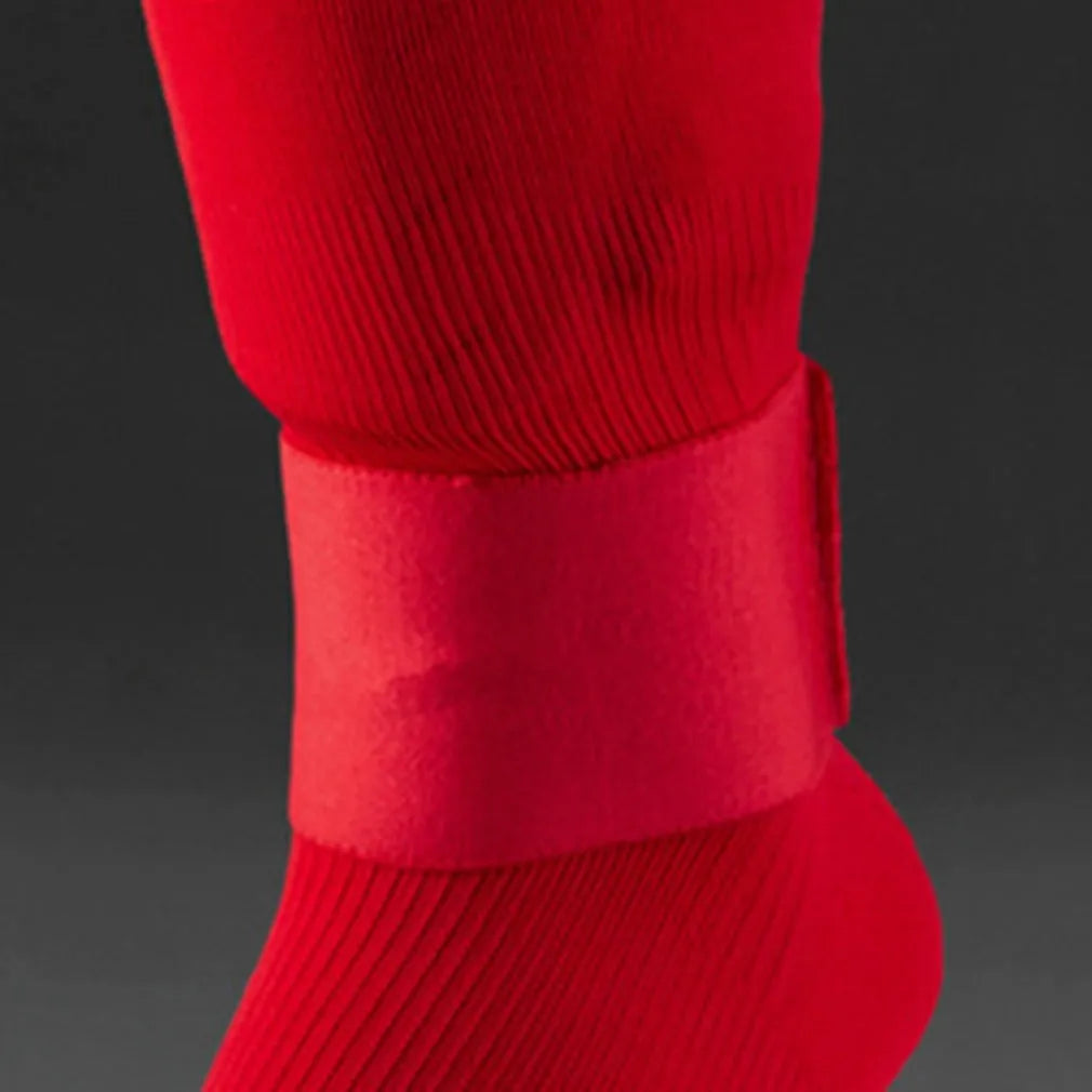 Red rubber football shin guard belt for sports equipment fastening with 25cm length