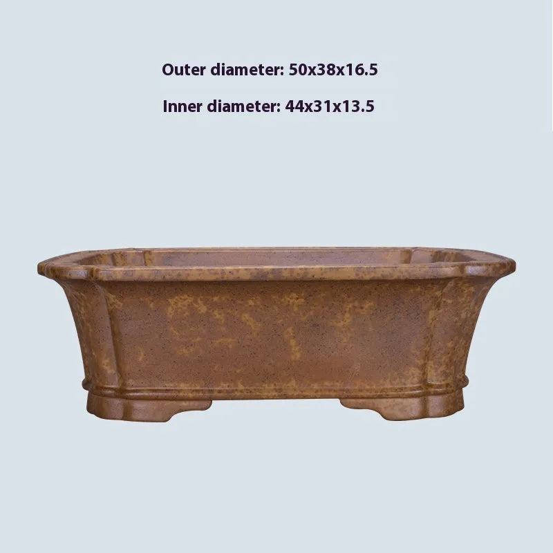 Purple sand rectangular segment mud flowerpot with hand-changed texture and double-pumping angle design.