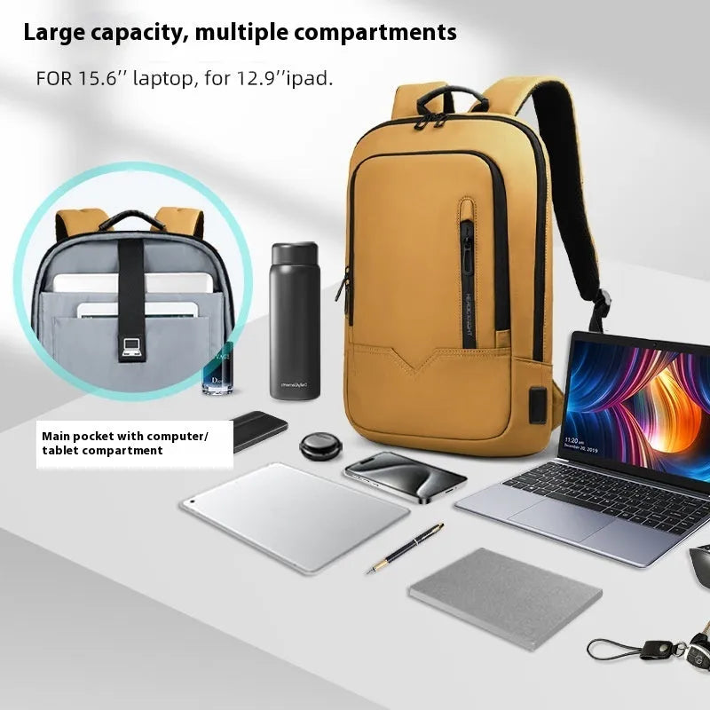 Lightweight polyester laptop backpack with USB charging port in multiple colour options
