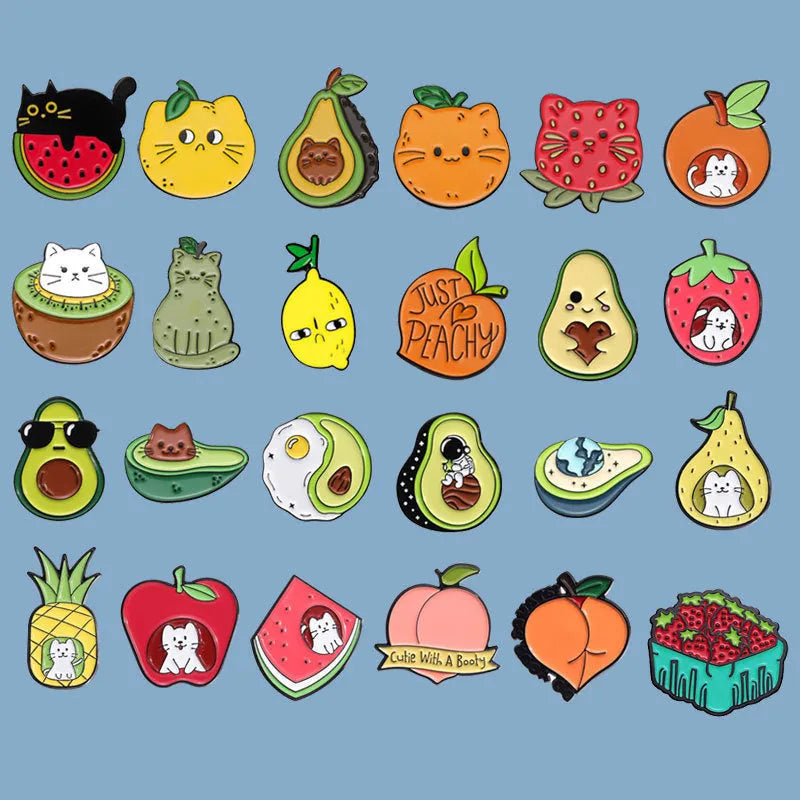 Colourful cartoon fruit and letter design metal brooch on zinc alloy pin