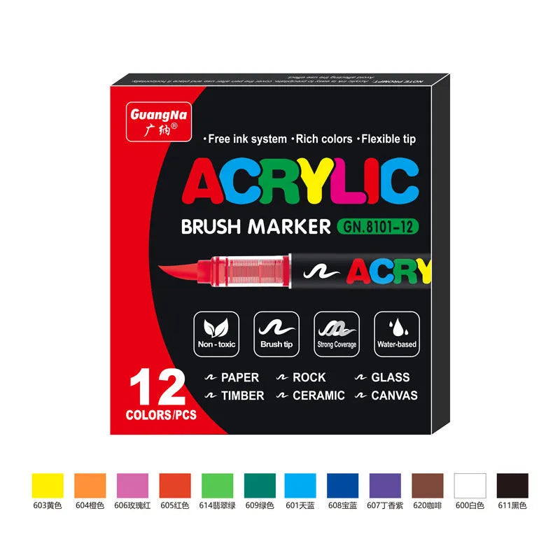 Set of straight liquid acrylic marker pens in multiple colours for art painting and graffiti projects