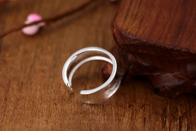 Adjustable open ring geometric design frosted sterling silver jewellery