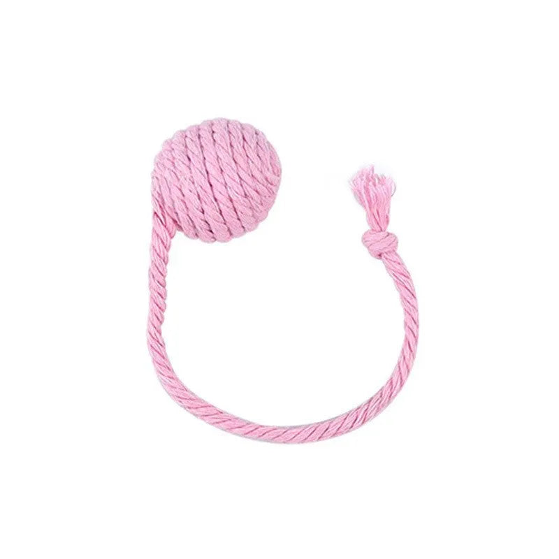 Colourful cat toy ball with rope and bell in green pink purple yellow options