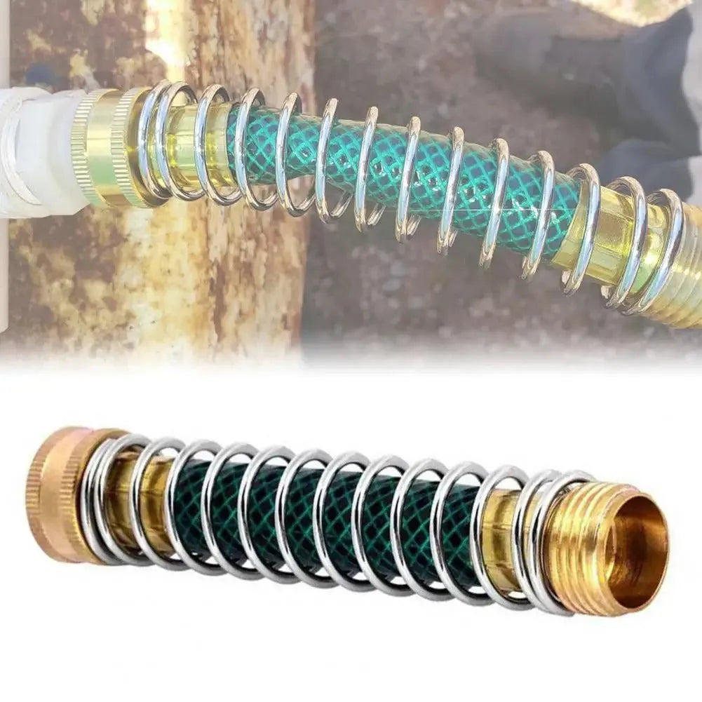 Brass garden hose connector with spiral spring, 15 cm long, with 3/4 inch threaded fittings