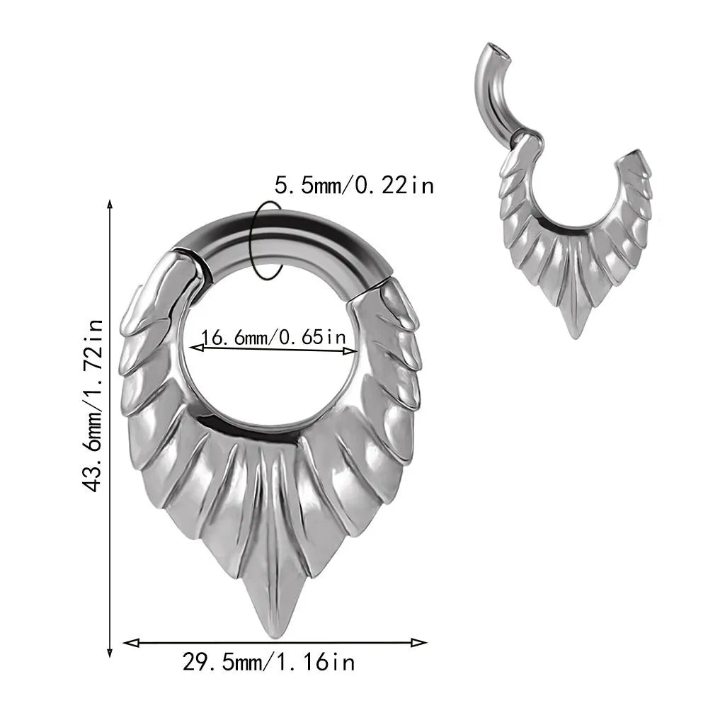 Drop-shaped stainless steel ear extender with totem design for stretched earlobes in colour style options