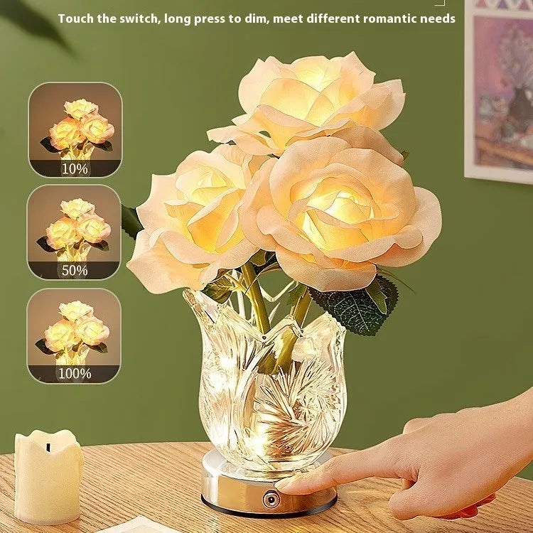 Crystal flowers decorative table lamp with touch control dimming and rechargeable battery