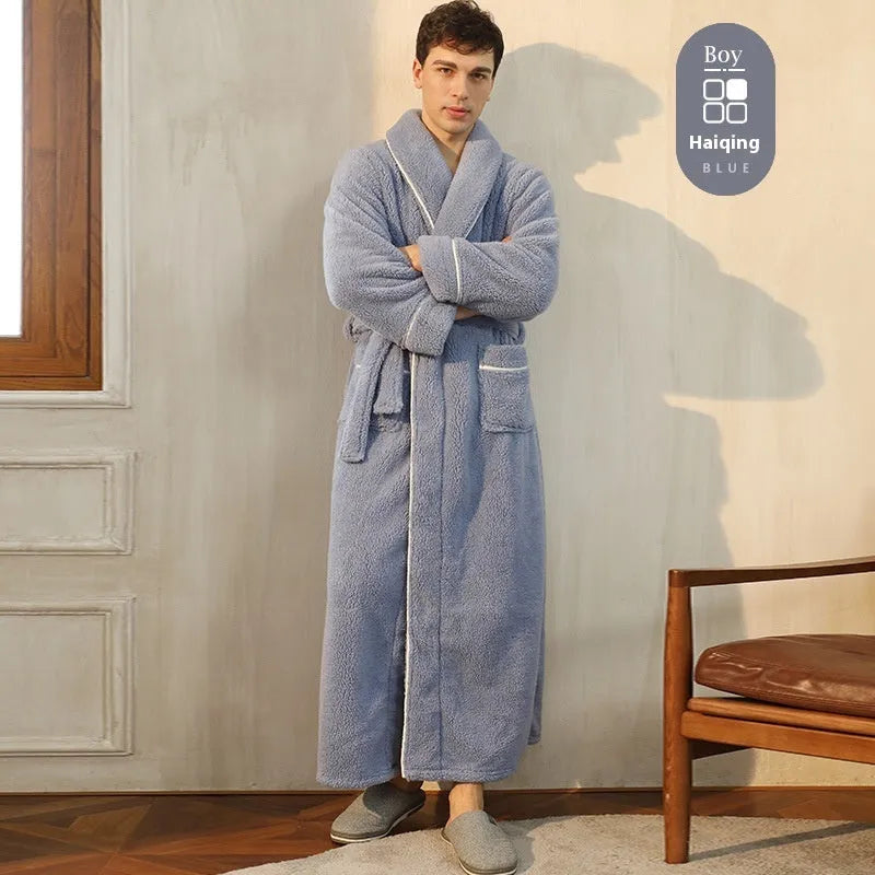Thickened flannel couple's bathrobe set for winter in multiple colour options