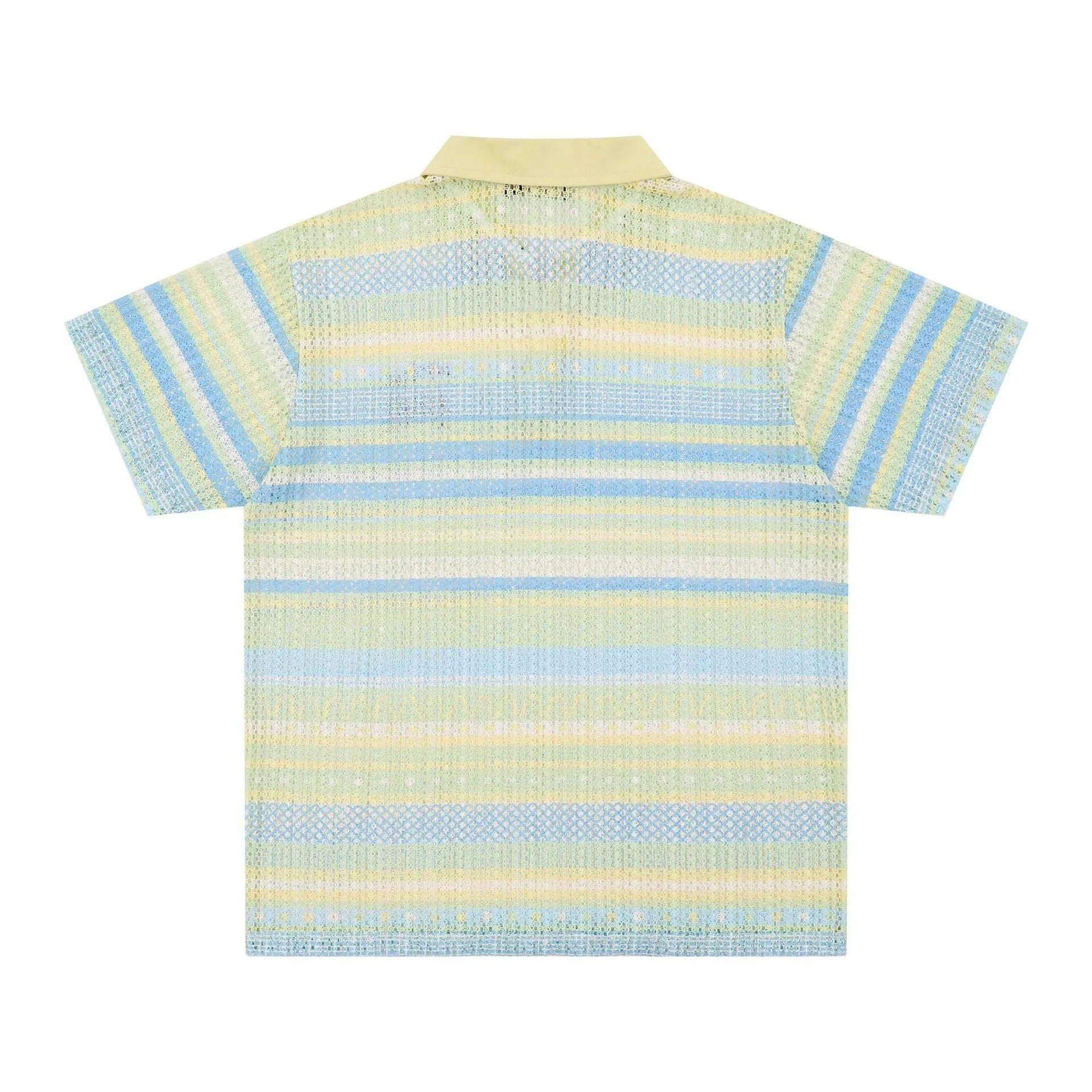 Men's printed casual shirt in yellow or blue with elastic polyester fabric and short sleeves