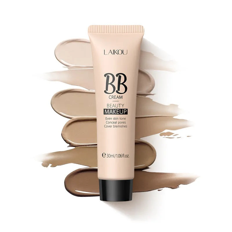 Natural Makeup BB Cream 30ml tube showing nine colour shades including ivory, medium skin, wheat, chocolate, and brown tones