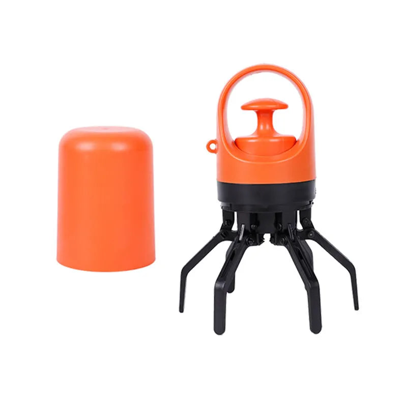 Blue portable claw dog pooper scooper with integrated garbage bag dispenser for outdoor pet waste cleanup