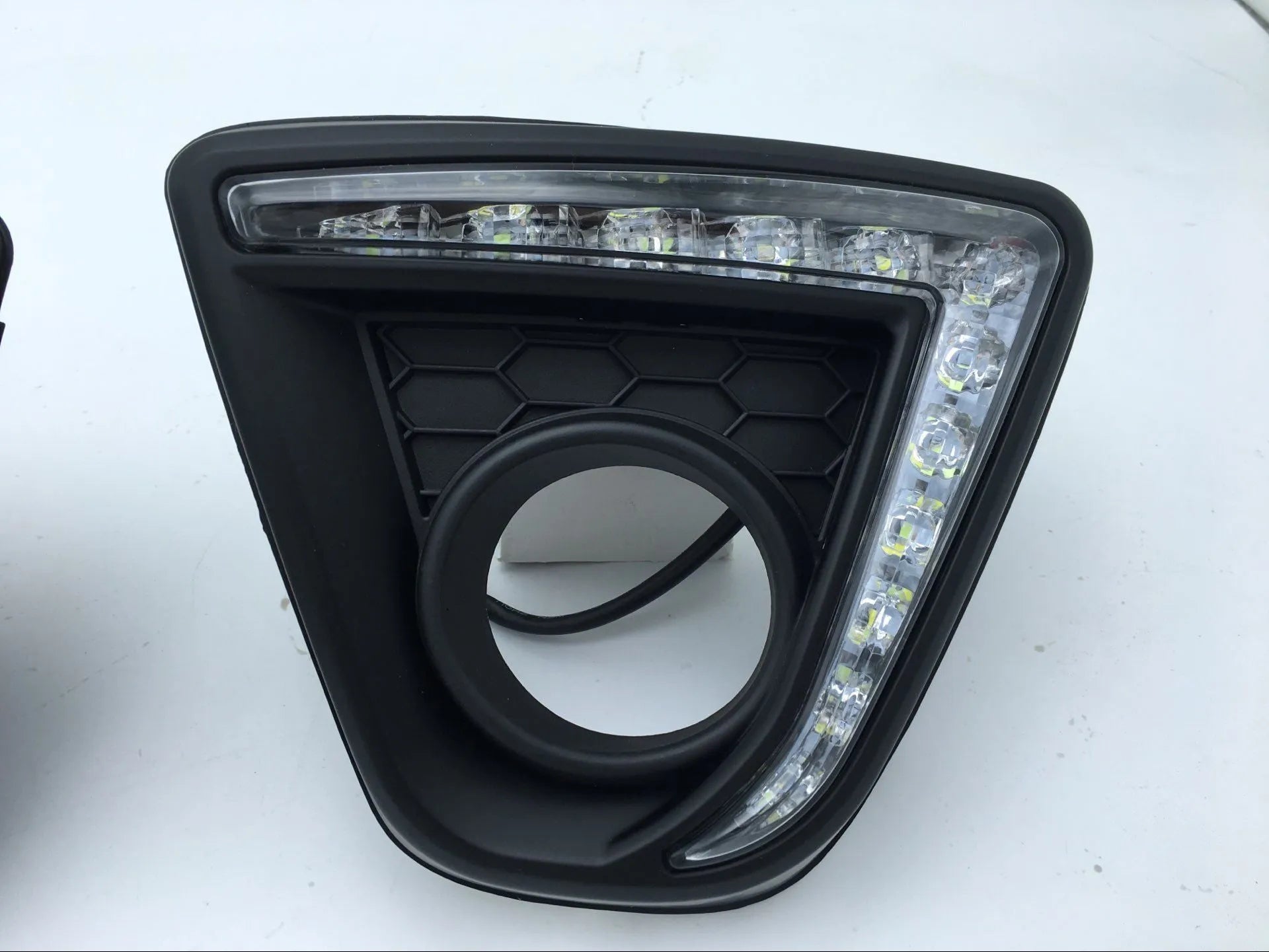 Mazda CX-5 daytime running light LED unit with electroplated metal housing and 12V electrical connection