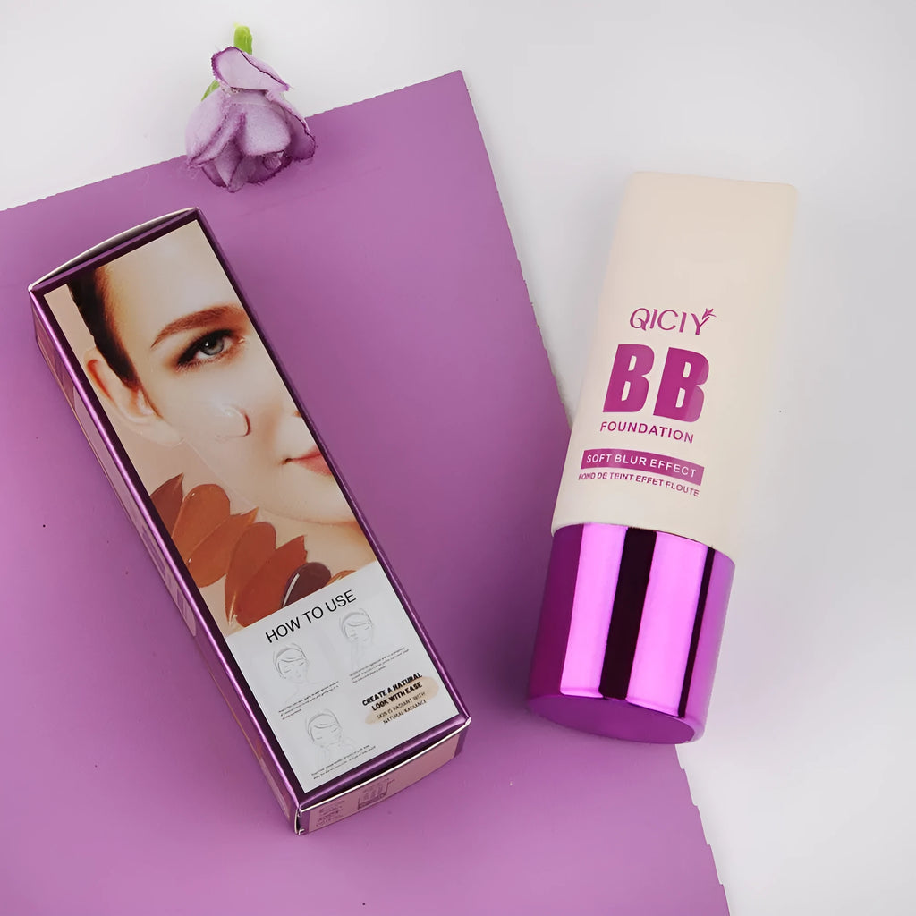 Feeding bottle design BB cream liquid foundation with brightening repair, showing 10 shade options.