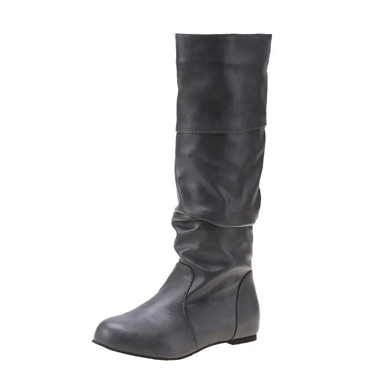 Women's slip-on flat ankle boots in artificial PU leather with high shaft and rubber sole
