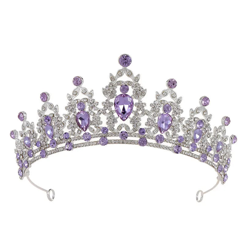 Baroque crown bride headdress with rhinestone detail on alloy frame in silver and gold colour options.