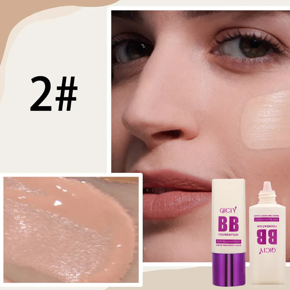 Feeding bottle design BB cream liquid foundation with brightening repair, showing 10 shade options.
