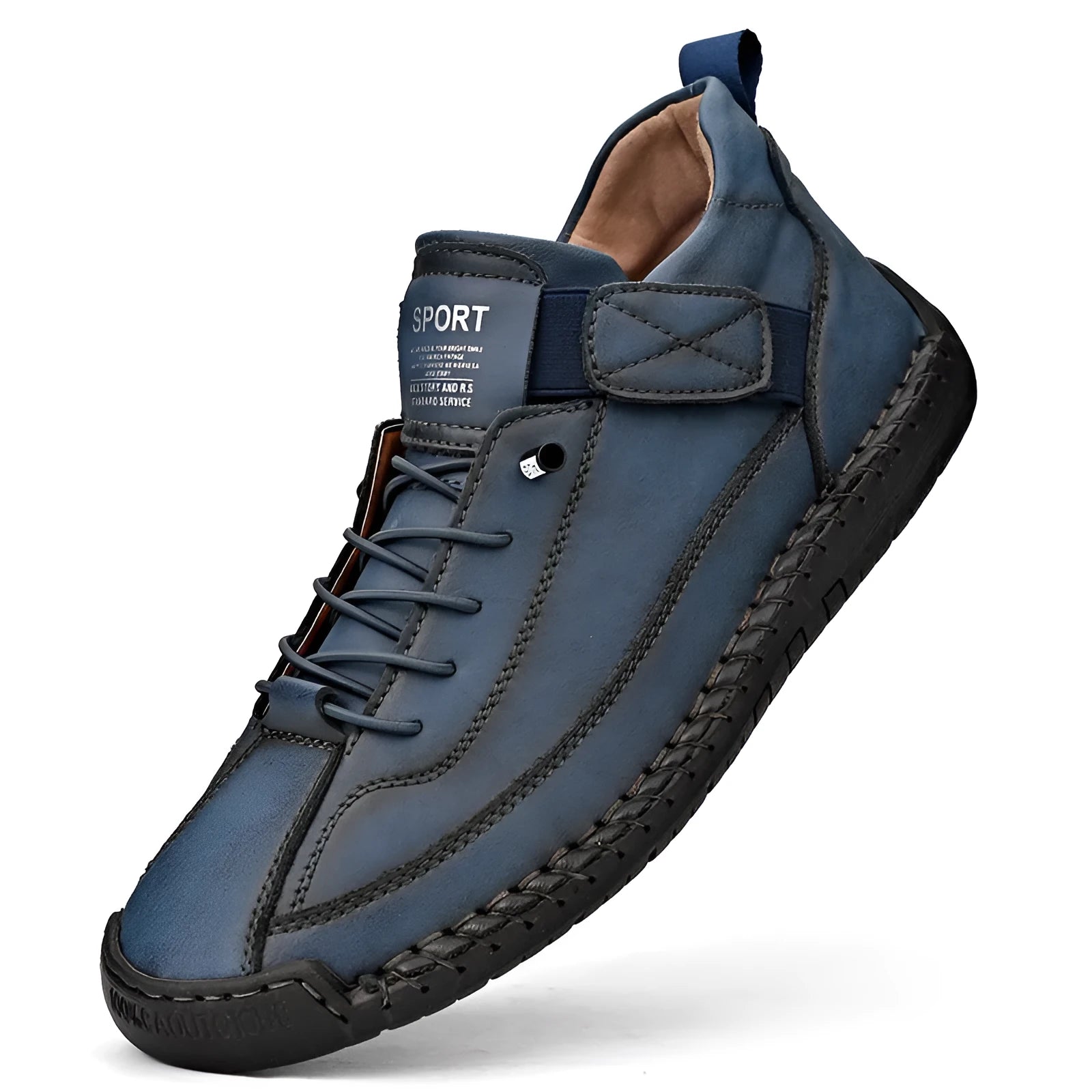 Men's mid-top Martin boot in a solid colour with elastic band and round toe.