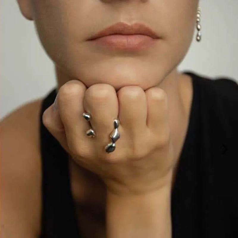 Brass women's fashion ring with spherical design in gold or silver adjustable ring