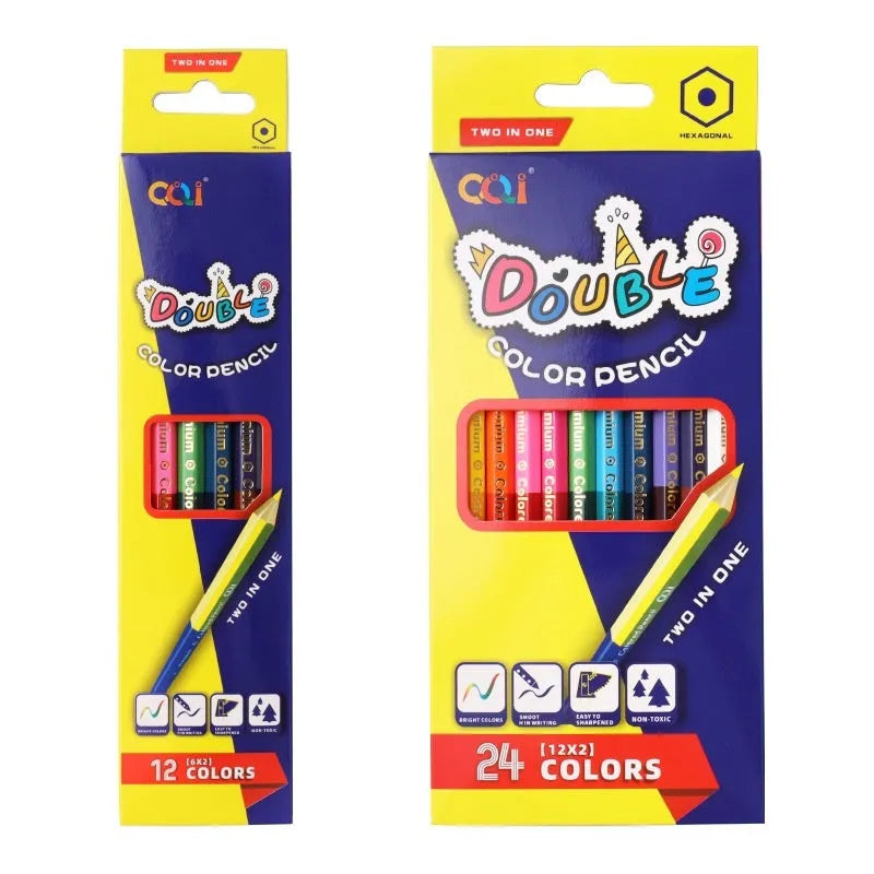 Set of wooden double-tipped colour pencils with pencil and brush ends in 12 or 24 colour options.