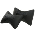 Black leather quilted car headrest pillow with contrast piping for cervical neck support