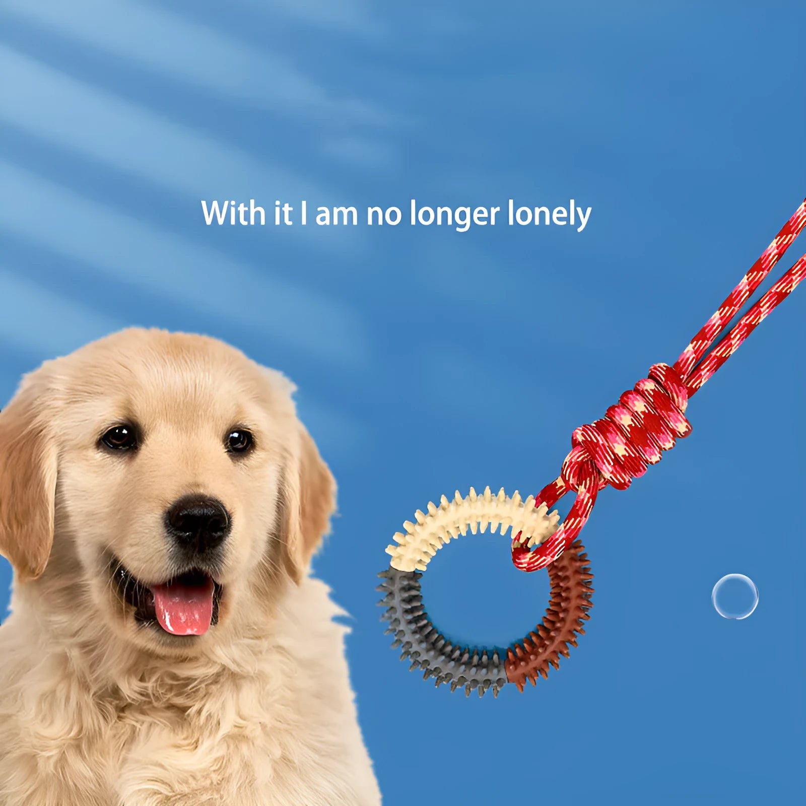 Blue braided rope pet toy with knot design measuring 43cm long for bite-resistant puppy entertainment