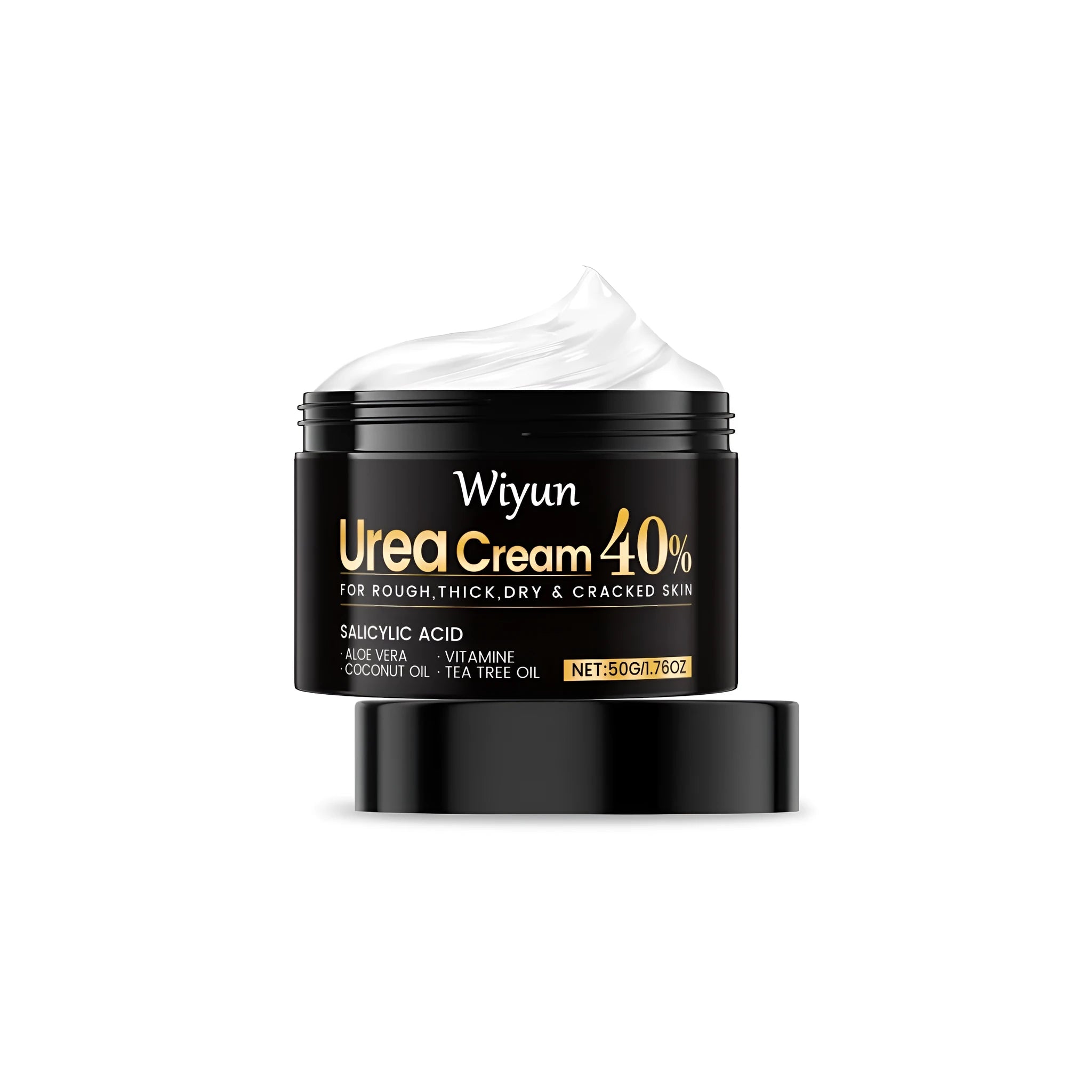 50g pot of urea cream for hand and foot care with salicylic acid and coconut oil.