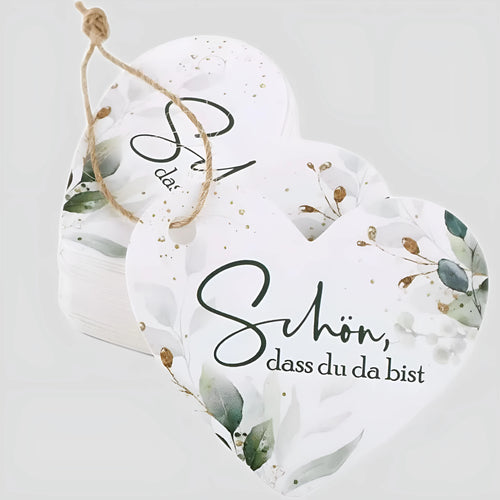 Pack of 50 flower heart-shaped paper gift tags in two decorative styles.