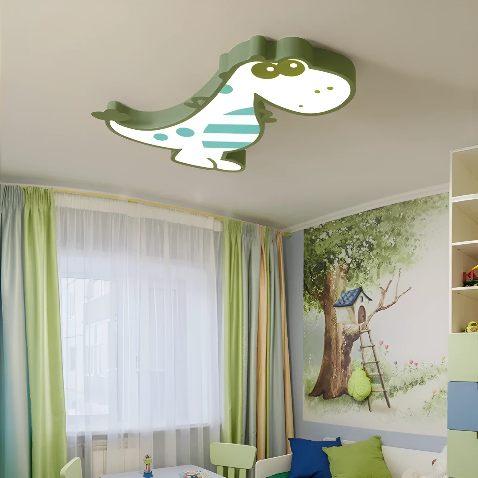 48cm diameter cartoon dinosaur ceiling light with aluminium body and PVC shade, dimmable lighting