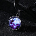 Alloy necklace with luminous glass pendant showing Christmas moon night sky and constellation design.