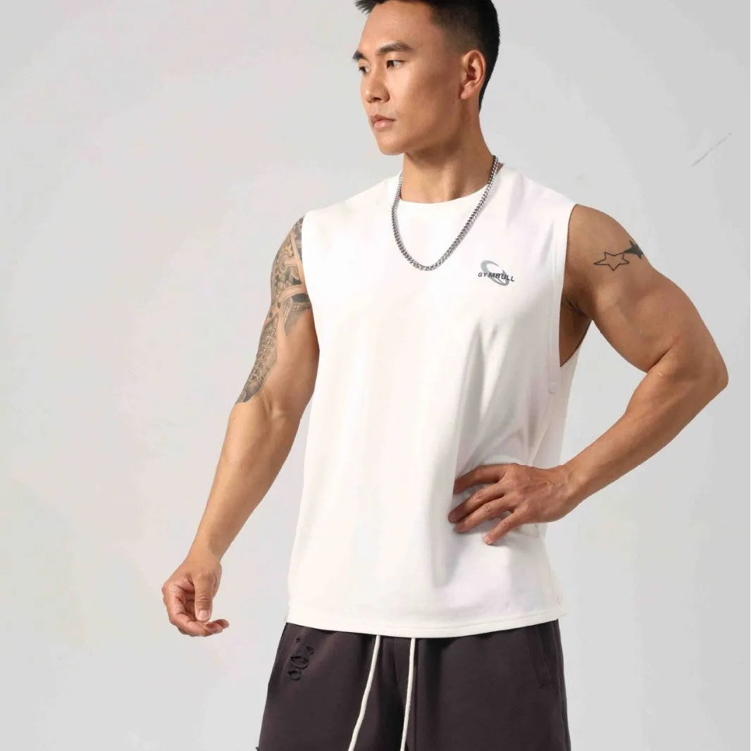 Korean style men's cotton fitness vest with hidden hook side openings in solid colours