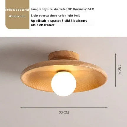 Minimalist solid wood and glass ceiling lamp in walnut colour, 28cm diameter