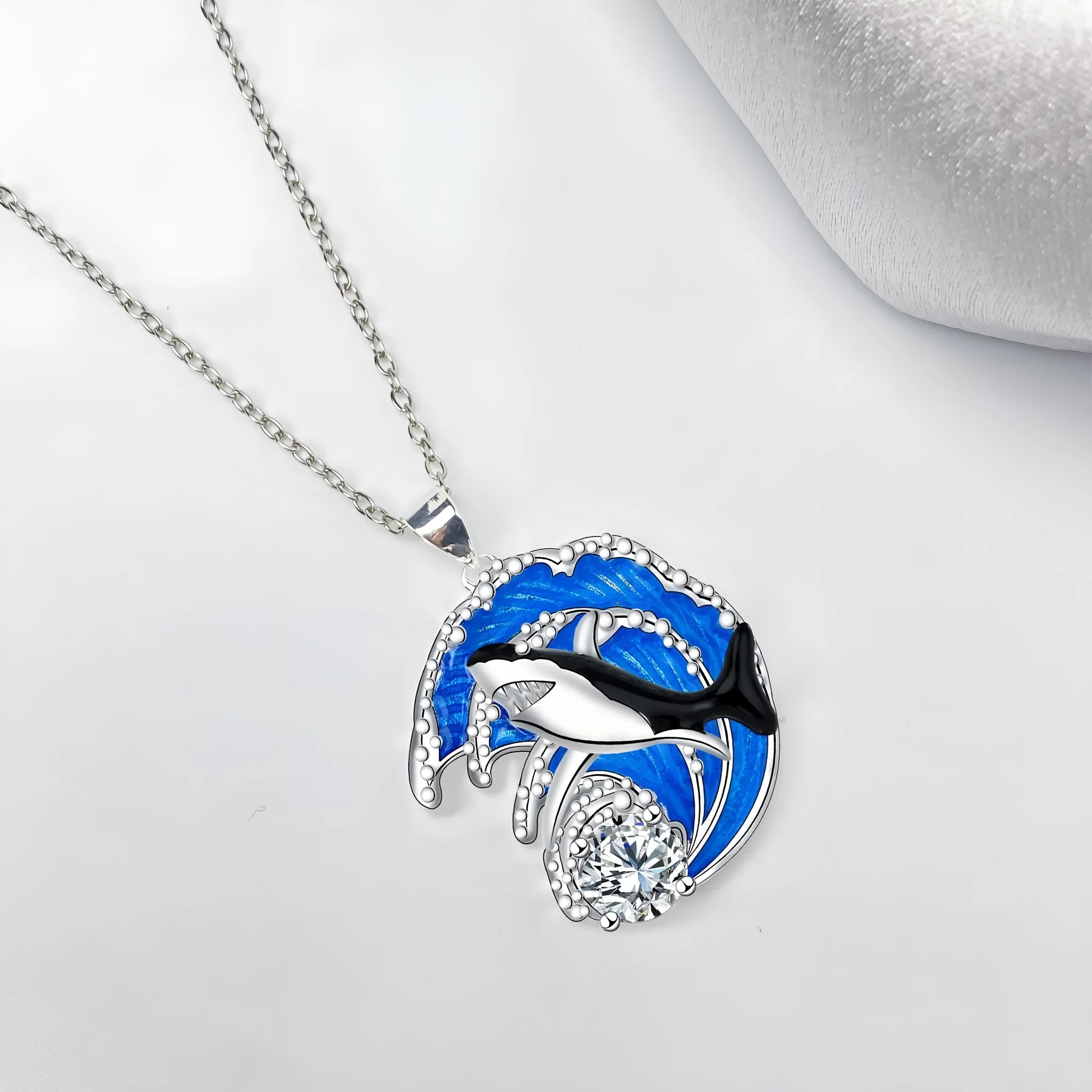 Shark necklace women's jewellery with copper pendant on cross chain, adjustable 41-50 cm length
