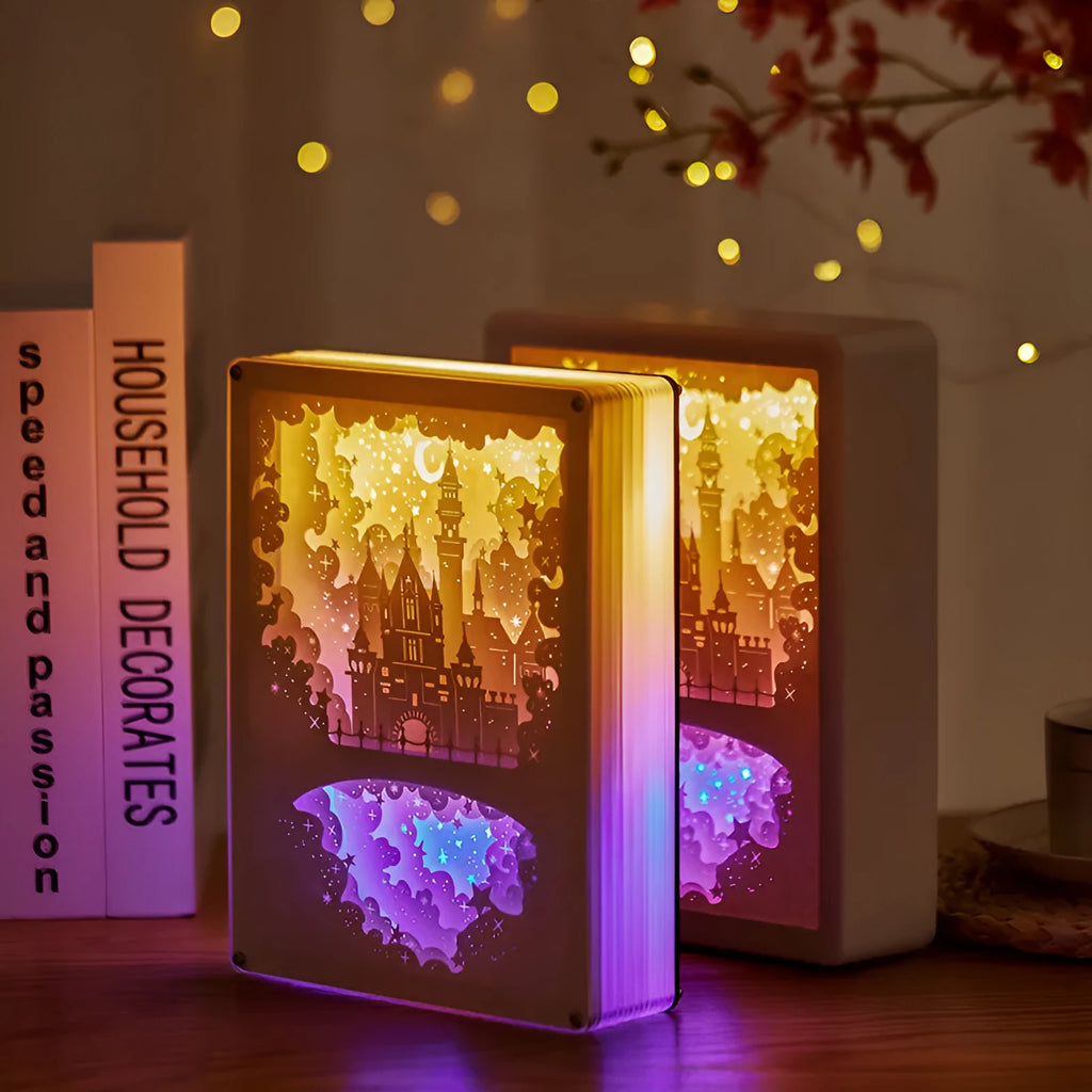 USB bedside night light with paper carving design and remote control